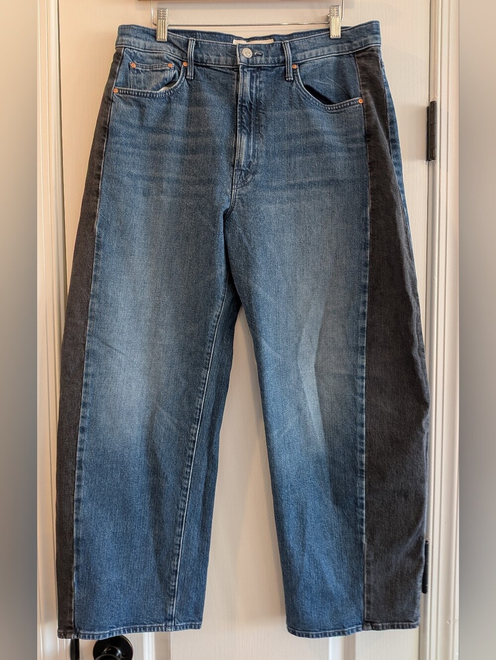 Mother Superior Half Pipe Flood Barrel Leg Jeans Black & Blue Denim Wash Size 31 - Picture 3 of 15